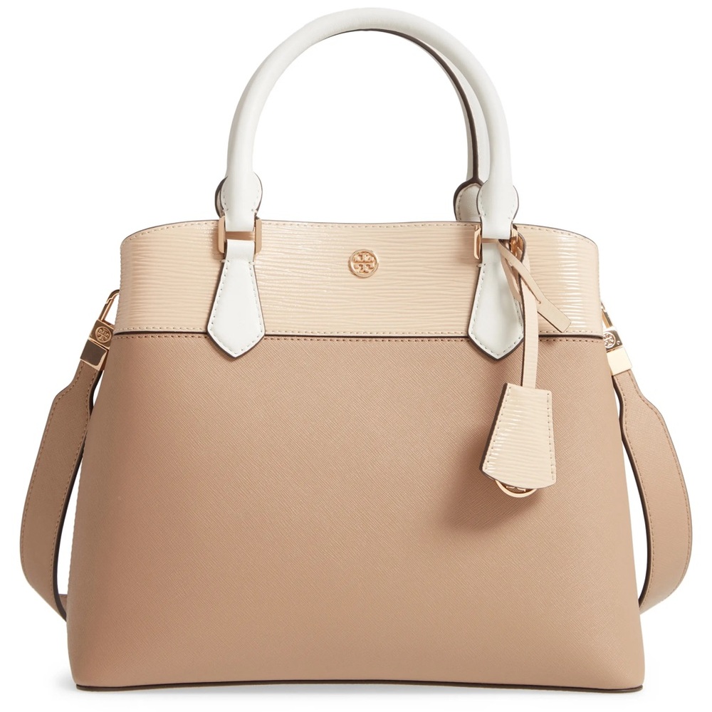 Tory Burch Robinson‎ Colorblock Tan and Cream Shoulder Bag with Gold Hardware